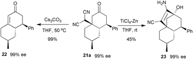 Transformations of domino reaction product 21a.